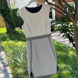J. Crew Cream and Black Patterned Midi Dress